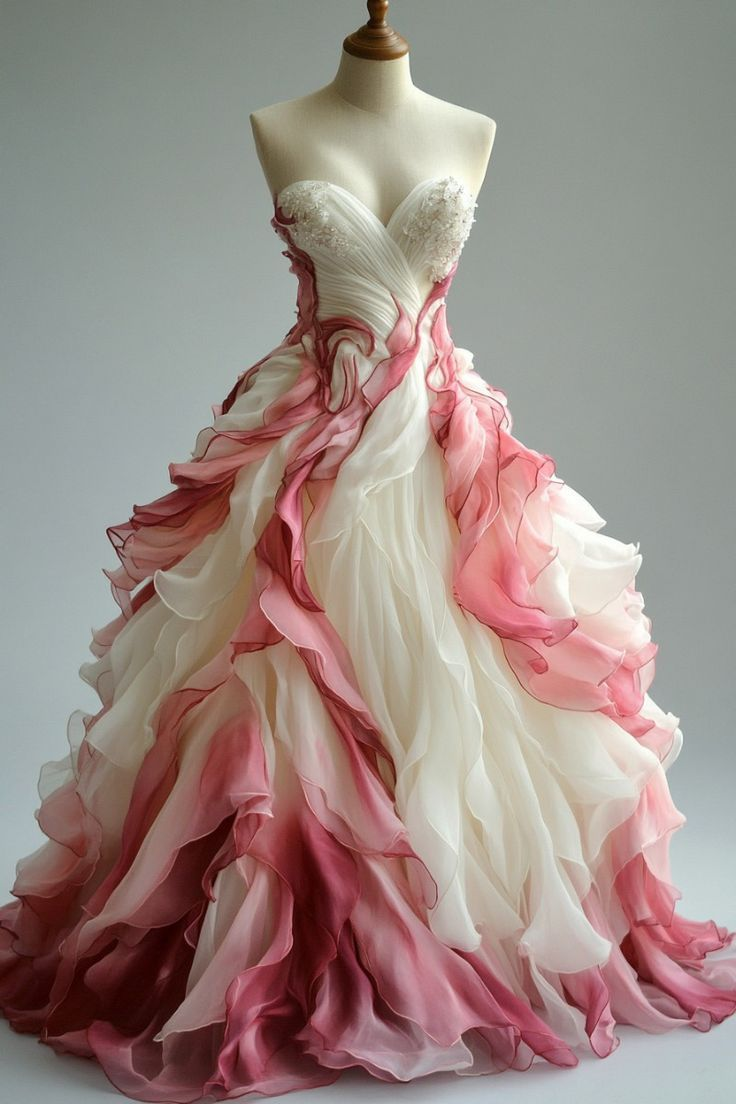 Pretty Ombre Pink Chiffon Beaded Long Prom Dress, Ruched Formal Party Evening Dress