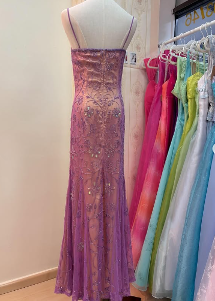 Gorgeous Spaghetti Straps Tulle Beaded Mermaid Evening Dress,Long Party Prom Dress