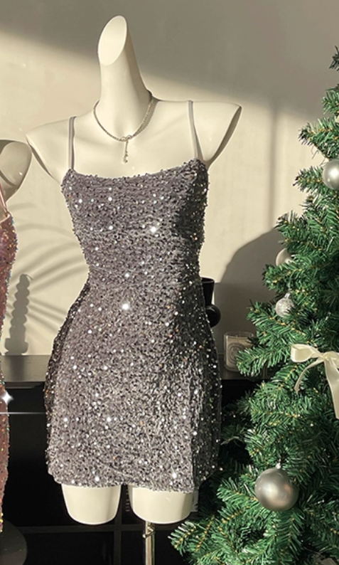 Sexy Backless Halter Sequin Cocktail Dress Black Sheath Short Party Dress Homecoming Dress