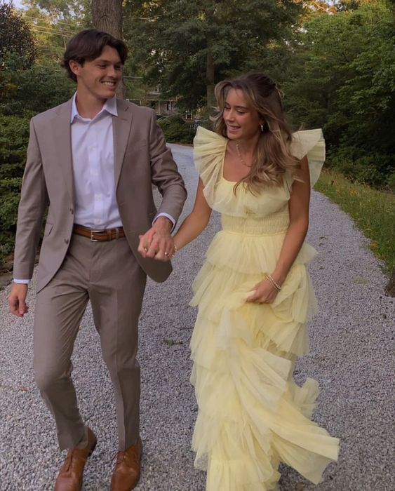 Cute Yellow Layered Tulle Long Prom Dress Formal Party Evening Gown