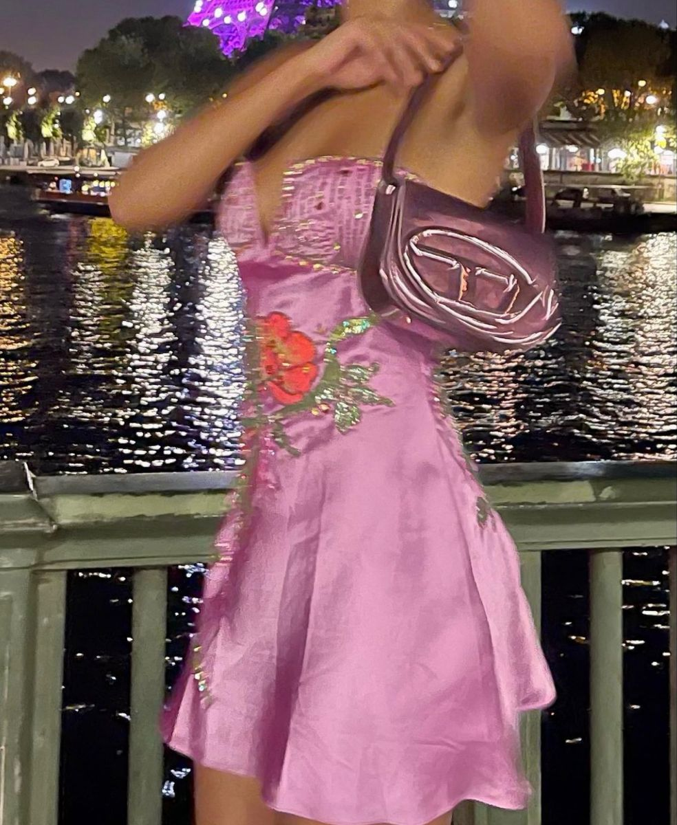 Sexy Strapless Satin Sequin Birthday Outfits Pink Short Party Dress