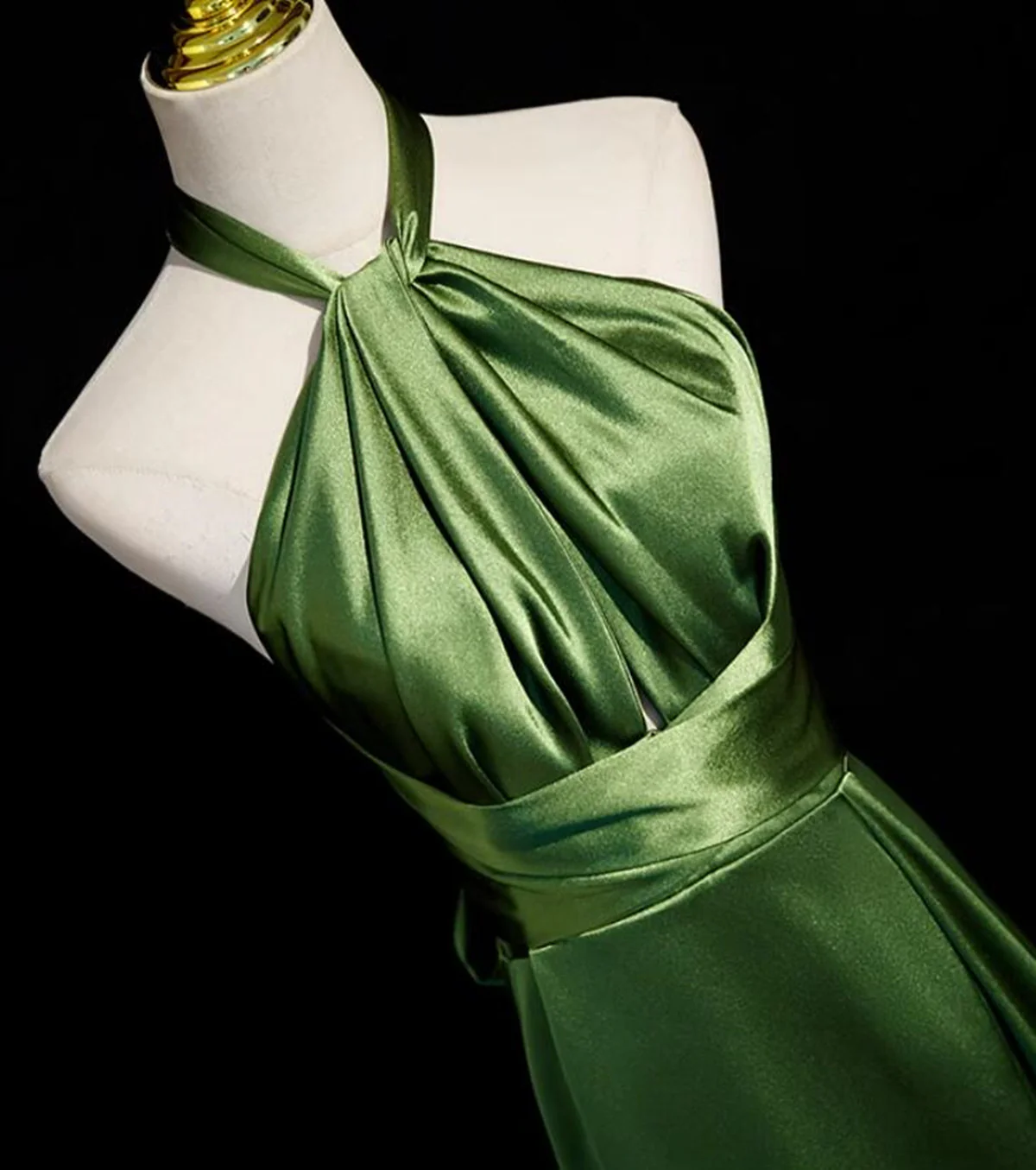 Sexy A line Green Satin Halter Backless Prom Dress Prom Dress