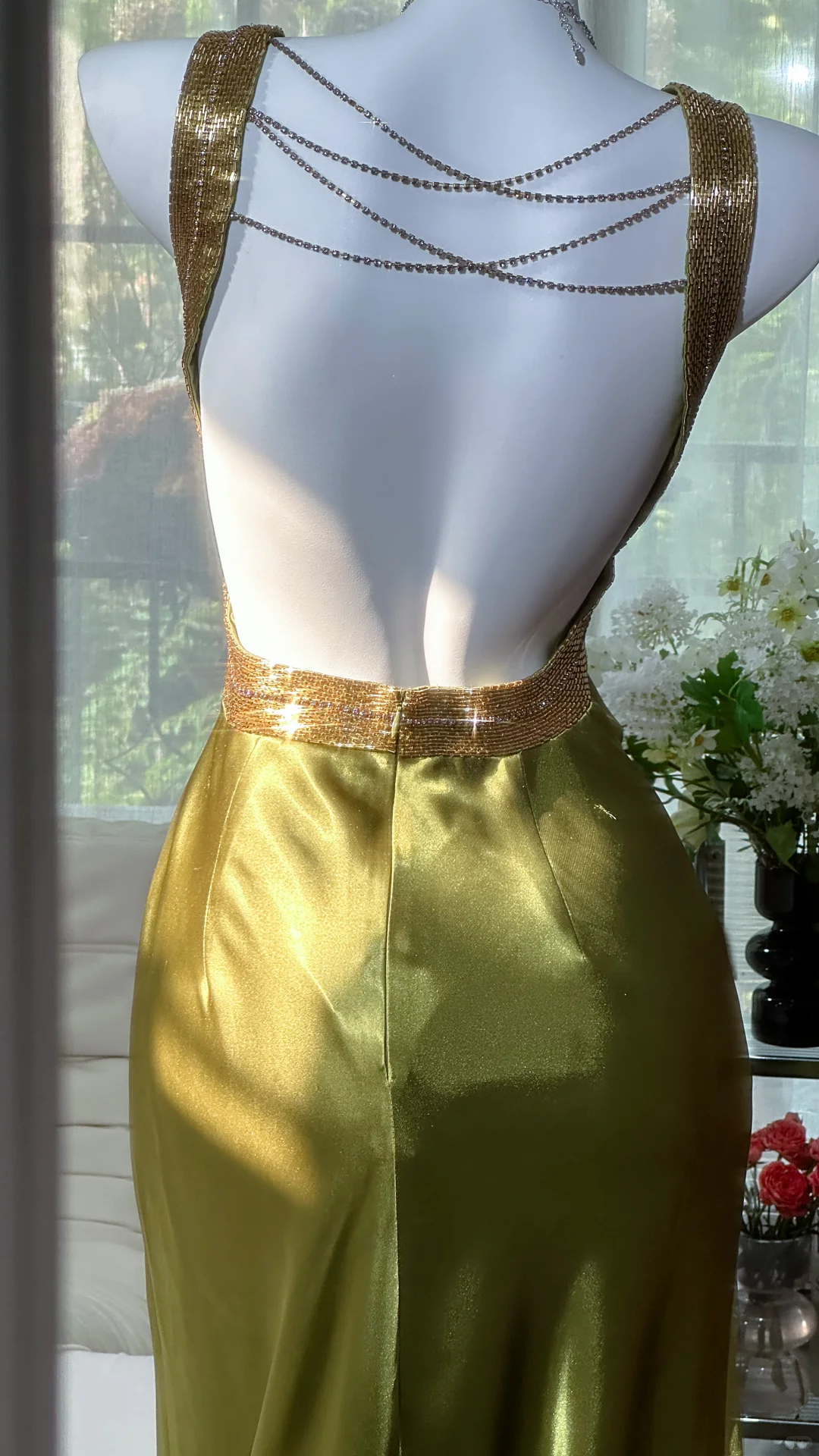 Vintage Olive Green V Neck Satin Backless Mermaid Party Dress Long Evening Dress