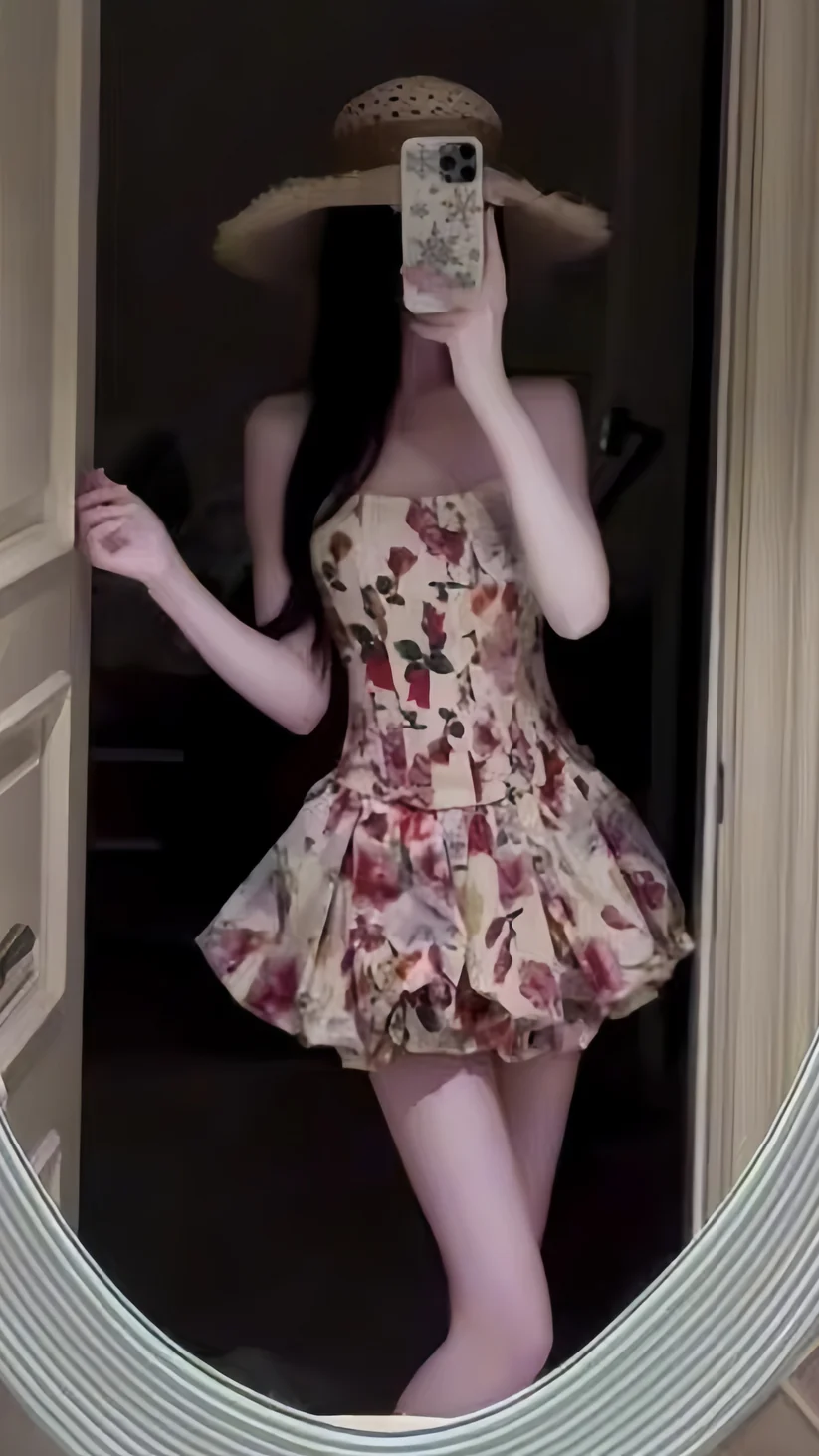 Pretty Strapless Satin Print Floral A Line Short 21st Birthday Outfits Homecoming Dress