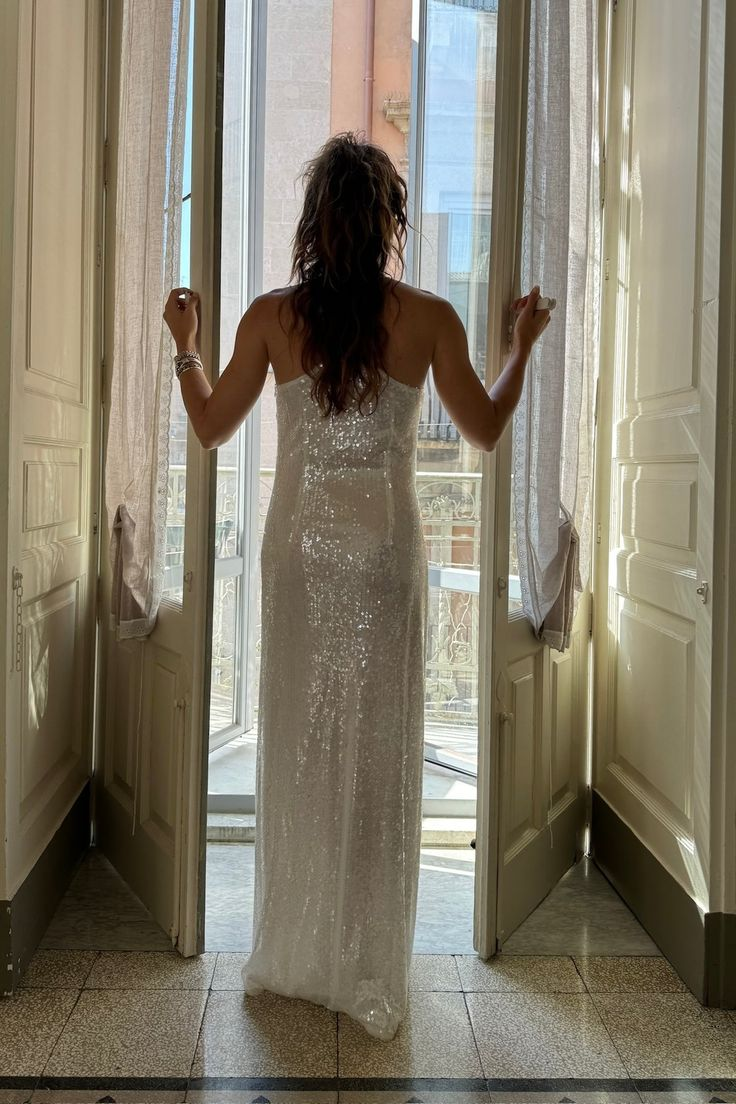 Elegant White Sequins Long Evening Dress Prom Party Dress