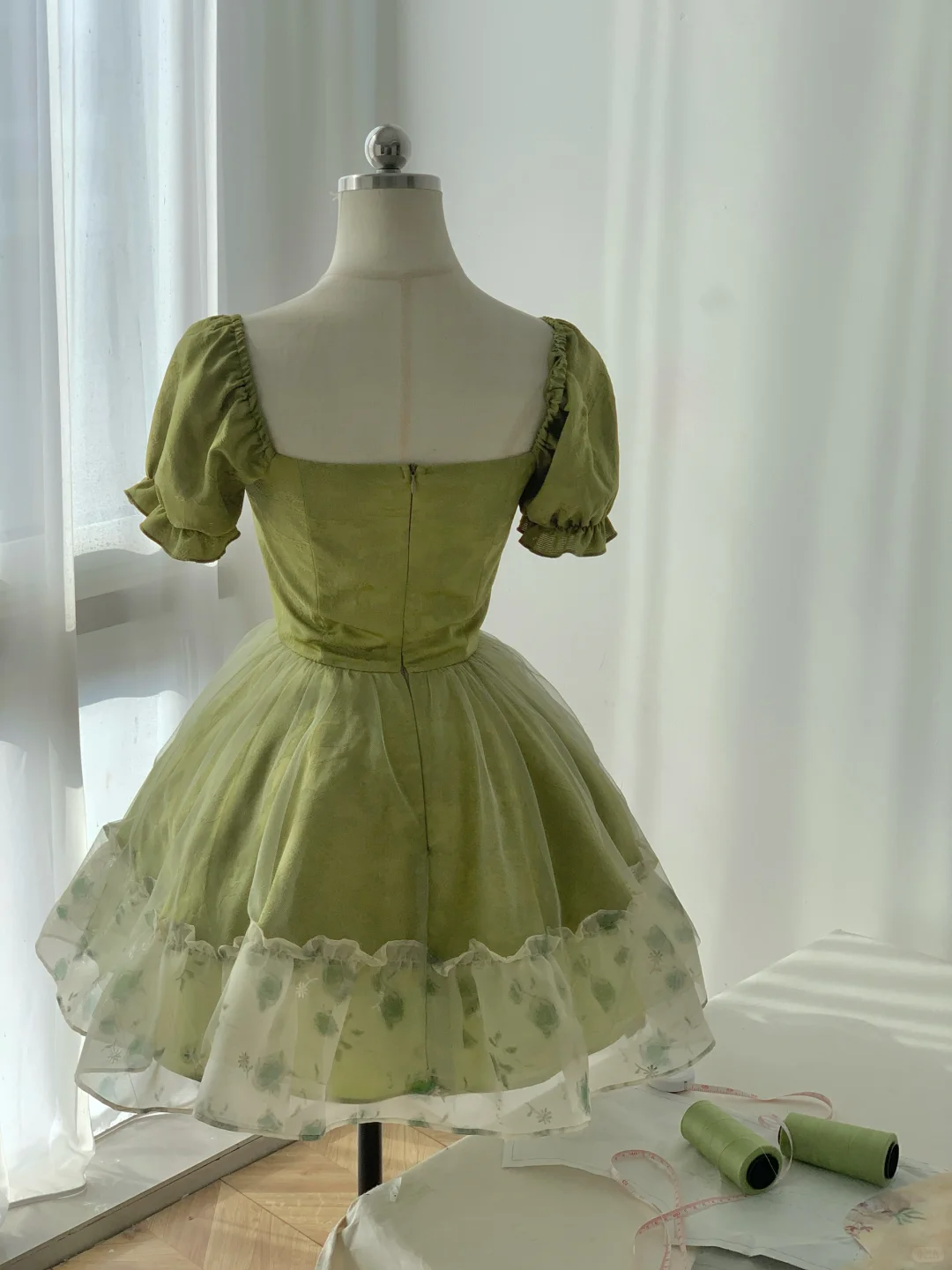Chic Green Satin Tulle Ruffles A Line Graduation Homecoming Dress Formal Short Prom Dress