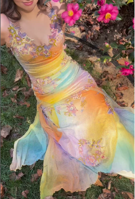 Pretty Vintage Mermaid V Neck Appliques Chiffon Prom Dresses Evening Dresses