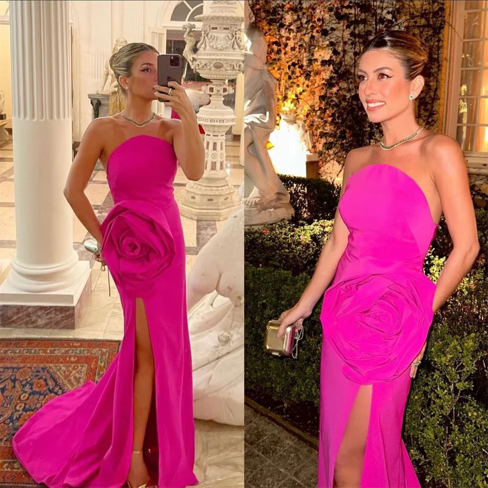 Strapless Prom Dresses Sheath, Celebrity Party Gowns, Flowers Occasion Evening Dresses