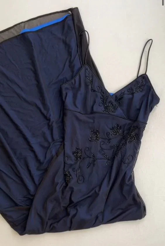 Sexy Mermaid Prom Gown With Straps Navy Blue Prom Dresses