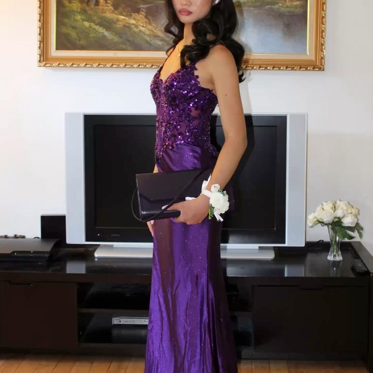 Purple shiny party dress evening dress