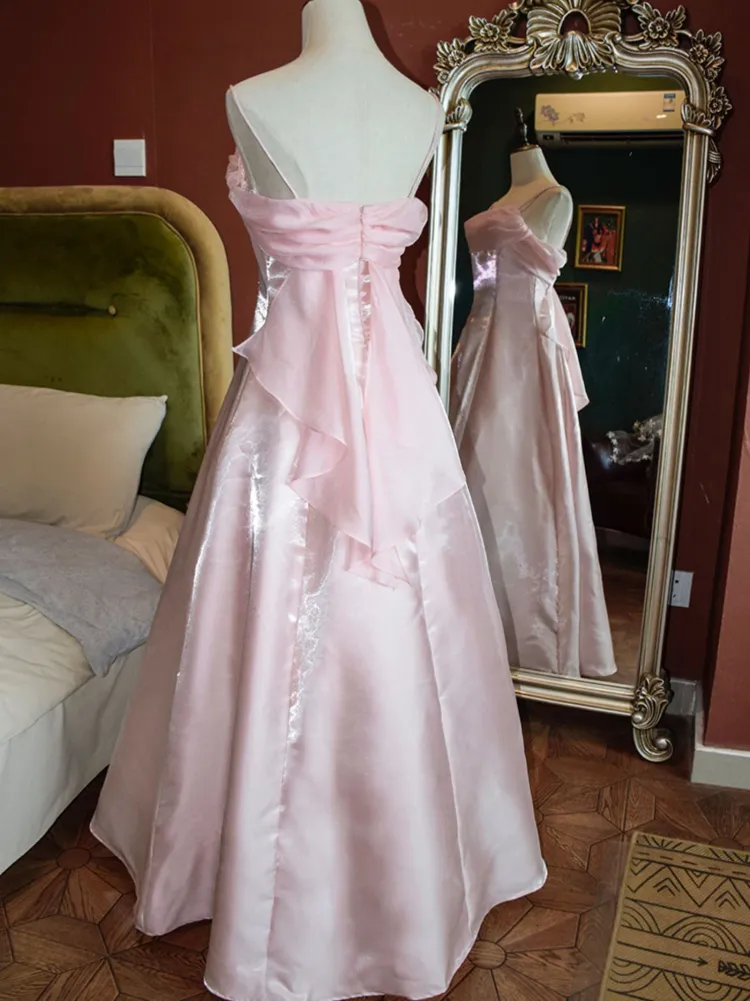 Sweet Pink Satin A Line Evening Dress Elegant Prom Party Dress