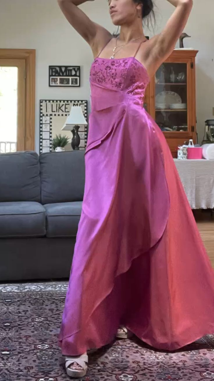 Spaghetti Straps Pink Long A Line Beaded Evening Dress Formal Prom Gown