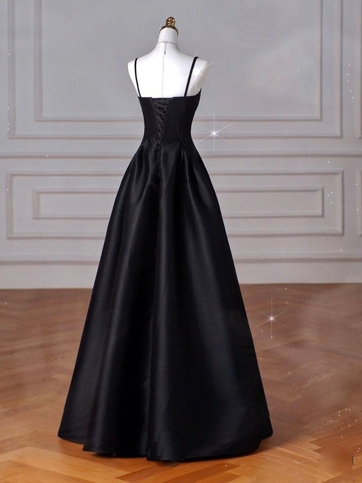 Elegant Black A-Line Satin Long Prom Dress Long Prom Dress
