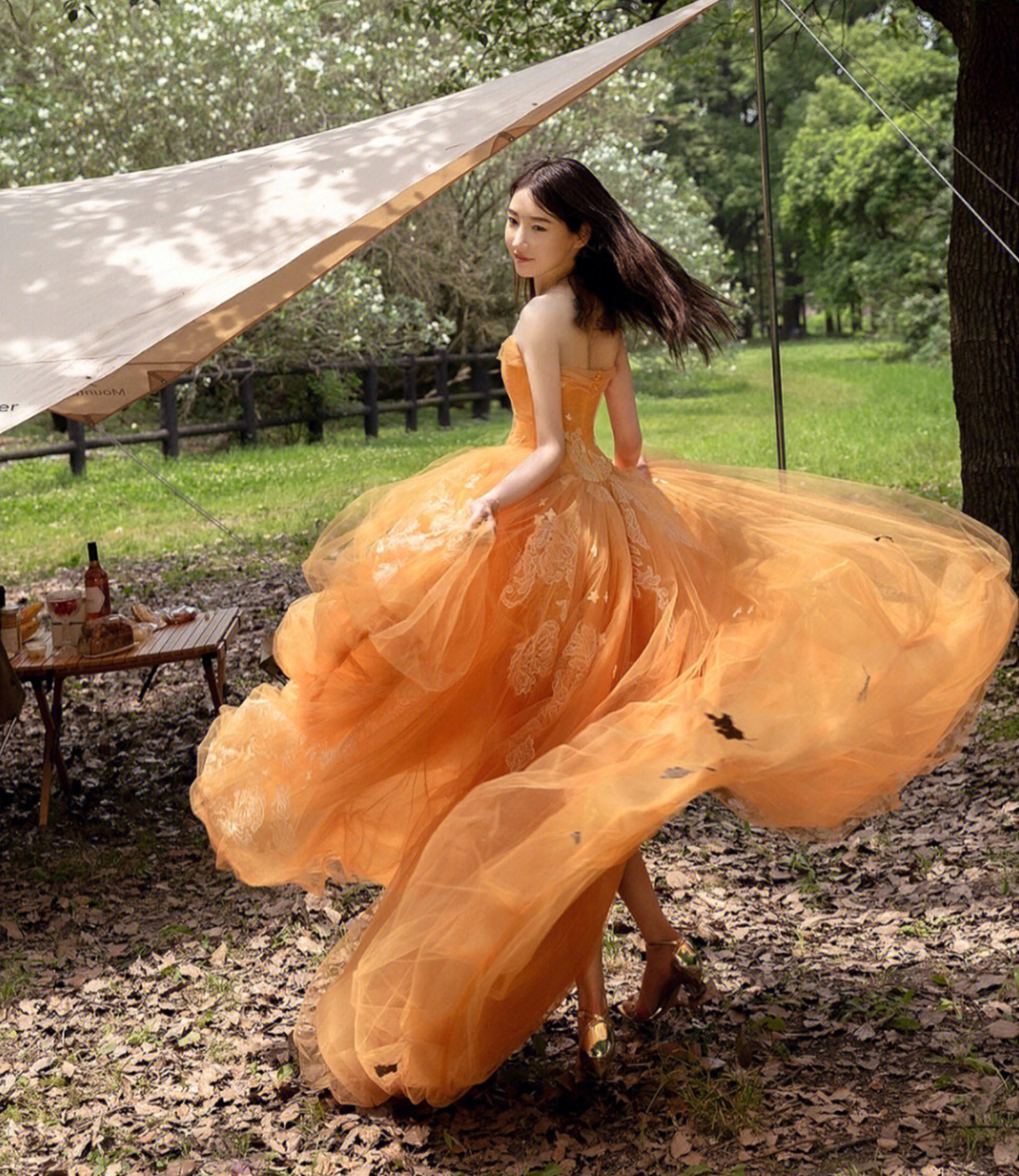 ORANGE TULLE LACE HIGH LOW PROM DRESS EVENING DRESS