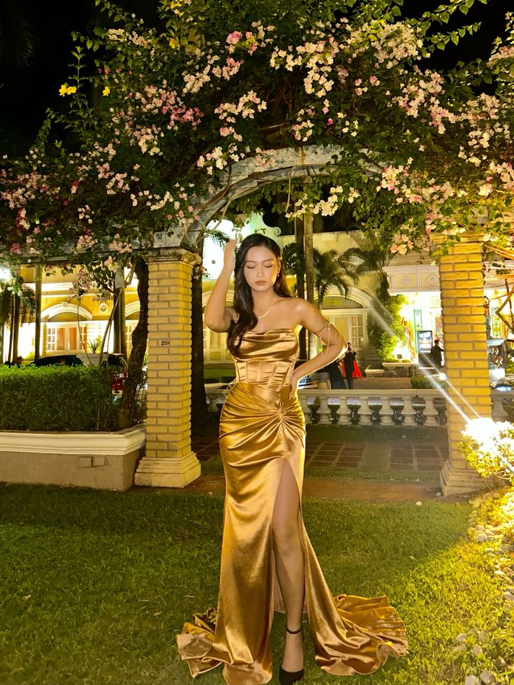Gold Sleeveless Party Dress, Long Formal Dress