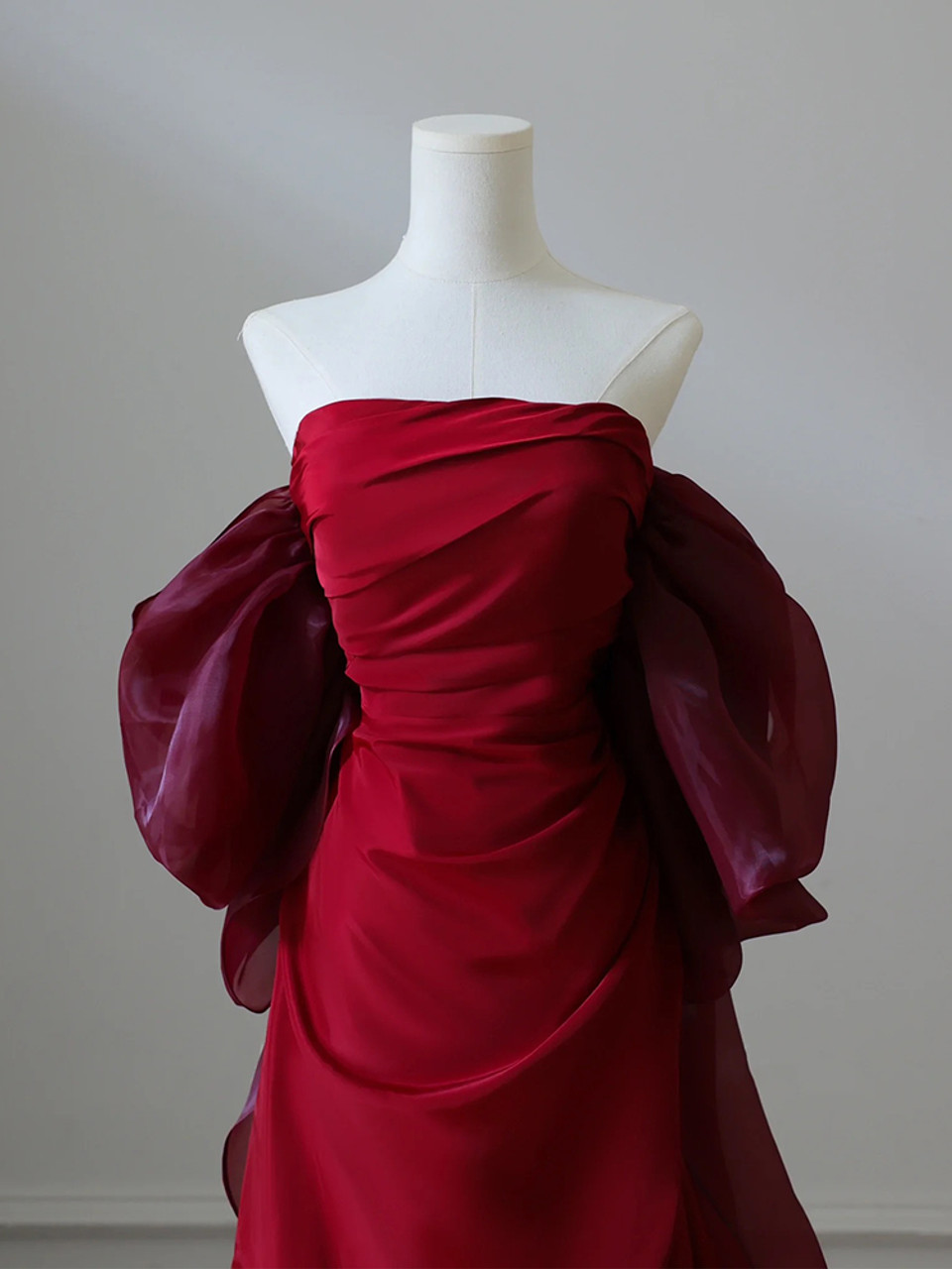 Burgundy Strapless Pleats Prom Dress Elegant Mermaid Evening Dress Wedding Party Dress