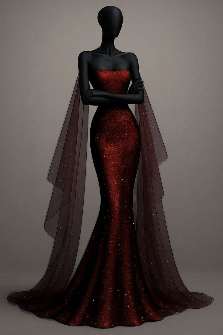 Shiny Royal Blue Strapless Satin Sequin Mermaid Evening Dress Long Party Dress