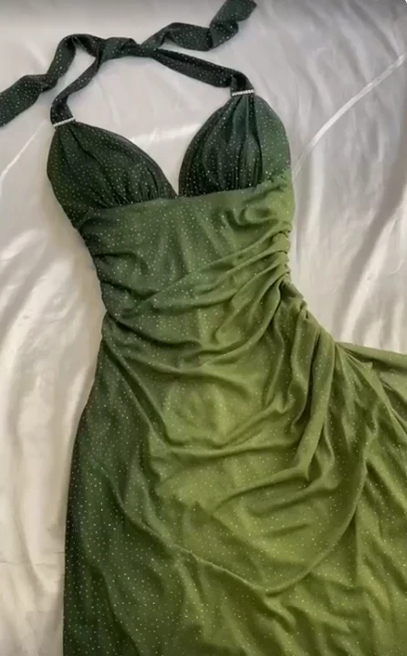 Charming Halter Ombre Green Chiffon Long Prom Dress Party Evening Gown