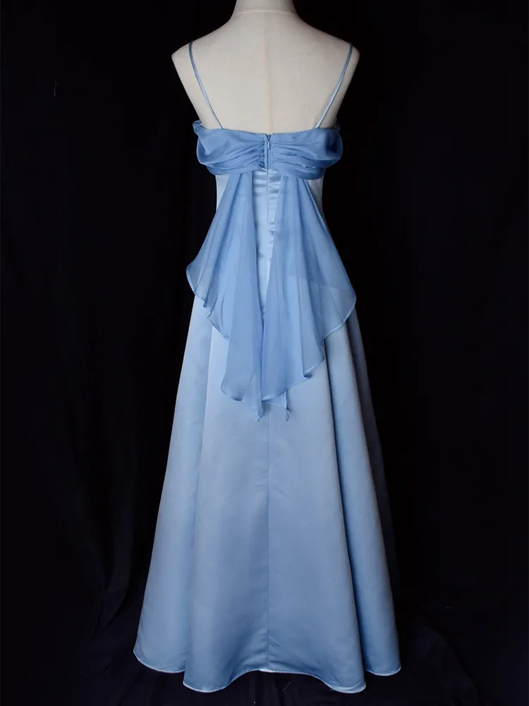 Elegant Blue Spaghetti Straps Long Party Dress A Line Prom Dress