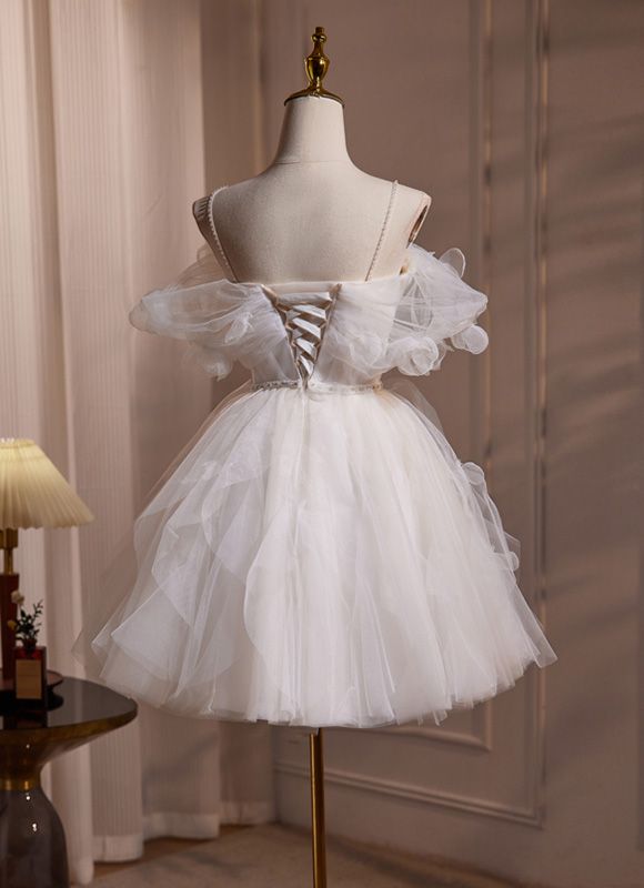 Simple A Line White Spaghetti Straps Sweet Mini Dress Homecoming Dress