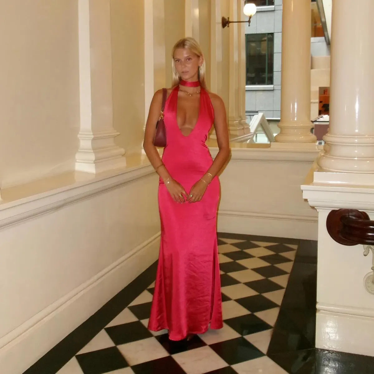 Halter Backless Sheath Satin Prom Dress Long Party Evening Gown