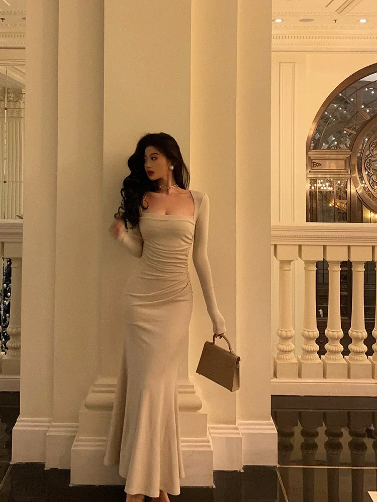 Gorgeous Mermaid Square Neckline Ivory Date Night Dress Long Prom Dresses Birthday Outfits