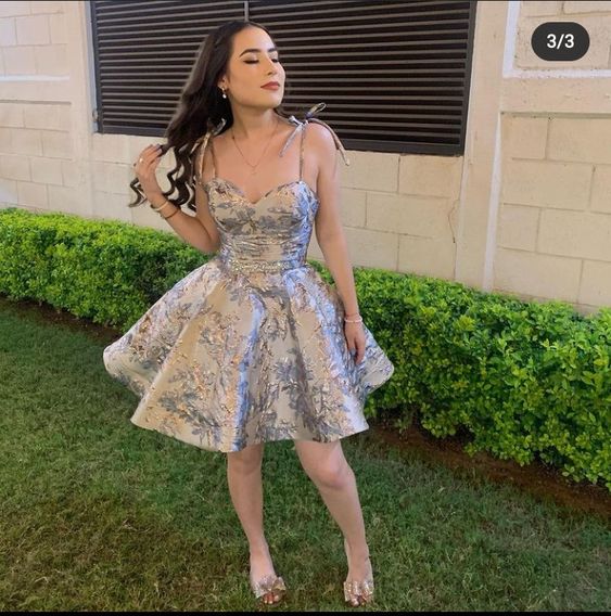 Print Flower Homecoming Dress Straps Party Dress