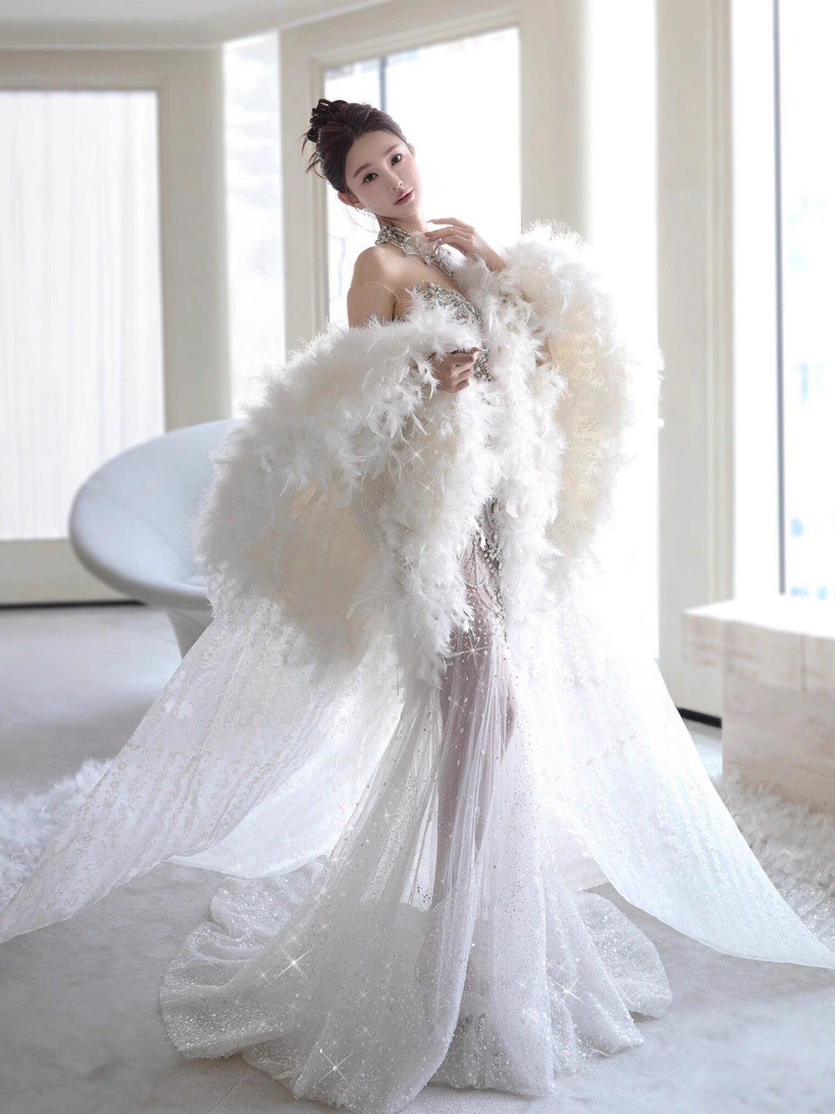 Pretty Mermaid Tulle Beads Long Prom Dresses Formal Evening Dress