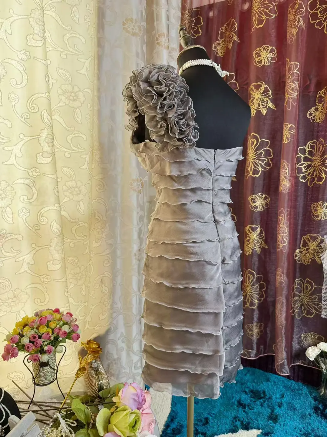 Vintage One Shoulder Gray Chiffon Sheath Cocktail Dress Formal Graduation Homecoming Dress