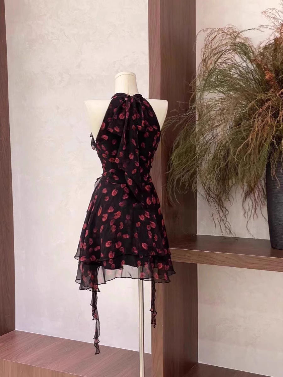 Burgundy Print Floral Chiffon Sleeves Short Holiday Dress Party Dress