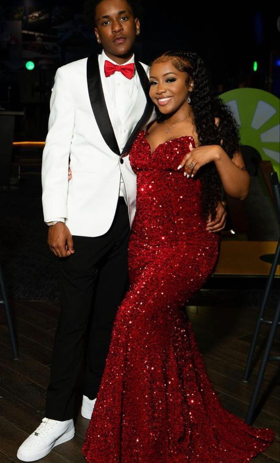 Red Sequins Mermaid Long Evening Prom Dress
