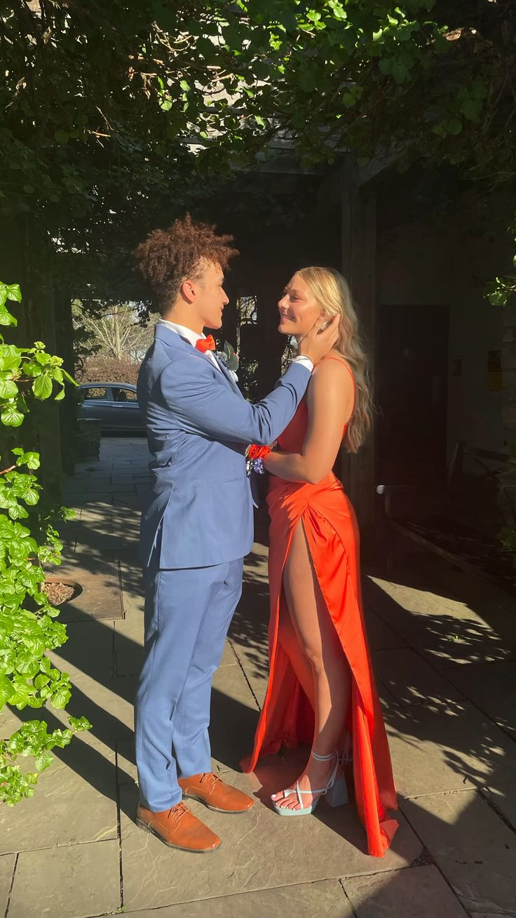 Simple Orange Prom Dress With High Slit,Senior Prom Gown