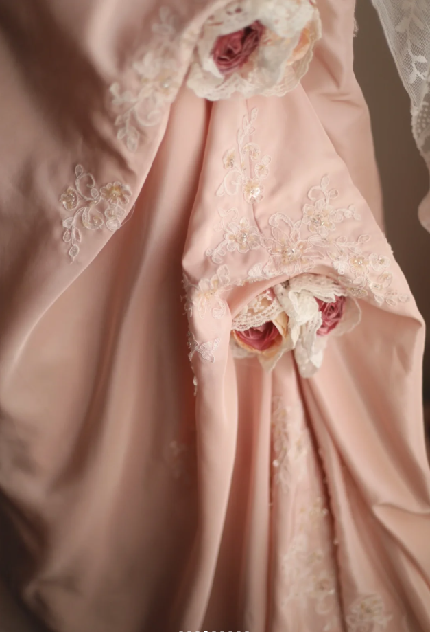 Pretty Pink Strapless Satin Lace Appliques Mermaid Long Party Dress Birthday Dress With 3D Flowers