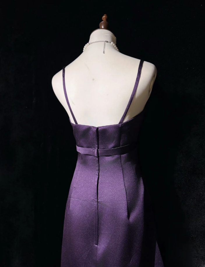 Fashion Spaghetti Straps Purple Satin Beaded A Line Short Birthday Outfits Homecoming Dress