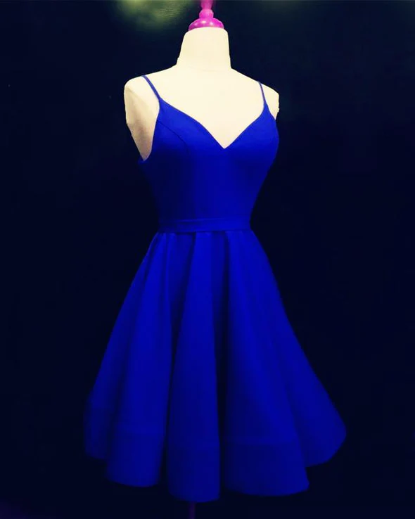 Spaghetti Straps V-neck Satin Homecoming Dresses Ball Gown Party Dress
