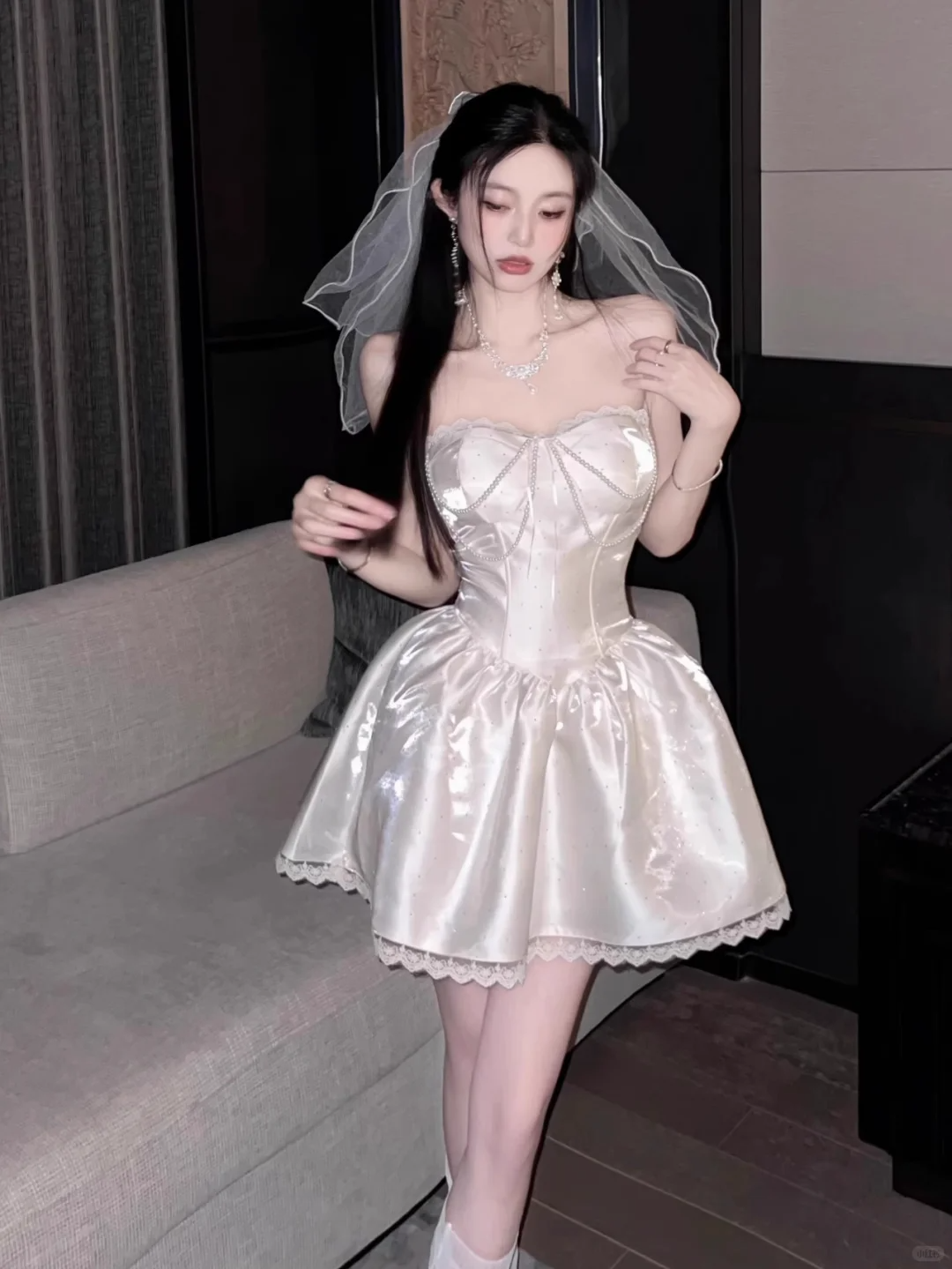 Classy Strapless White Satin Beaded Birthday Outfits A Line Short Homecoming Dress