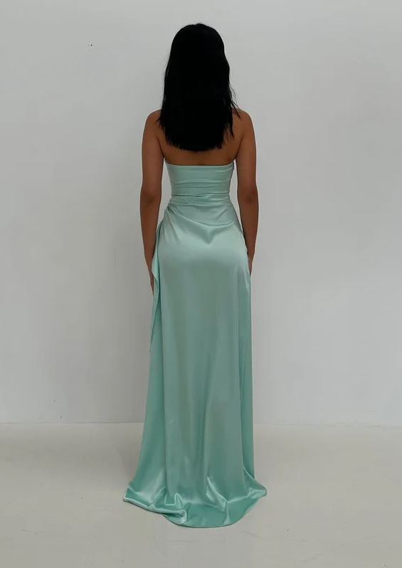 Elegant Strapless High Slit Long Prom Dress Formal Party Dress