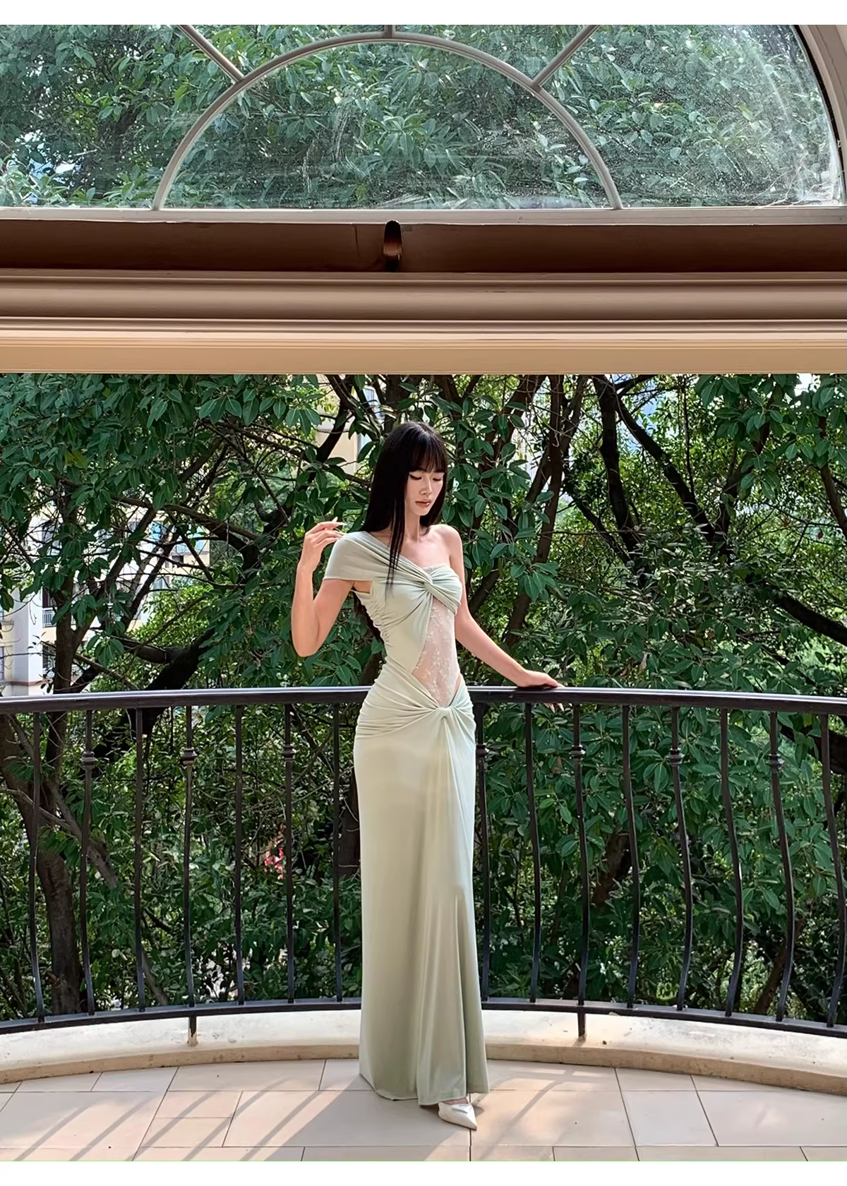 Elegant Pea Green Shoulder Satin Lace Mermaid Long Wedding Guest Dress Formal Evening Dress Prom Dress