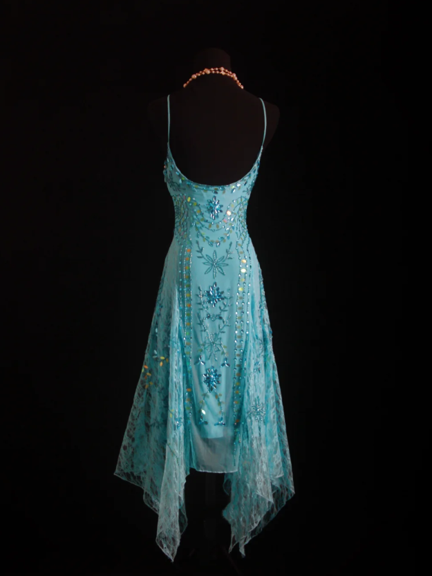 Sparkly Spaghetti Straps Blue Lace Beaded Mermaid Long Party Dress Birthday Prom Dresses