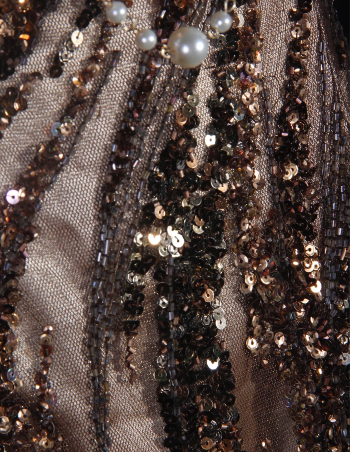 Retro Dark Brown Sleeveless Satin Sequin Beaded Long Evening Dress Birthday Dress