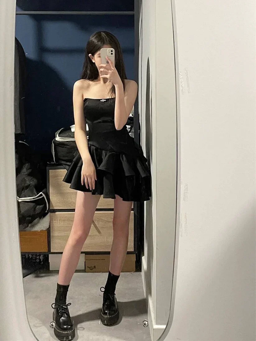 Sexy Black Irregular Puffy Short Homecoming Dress