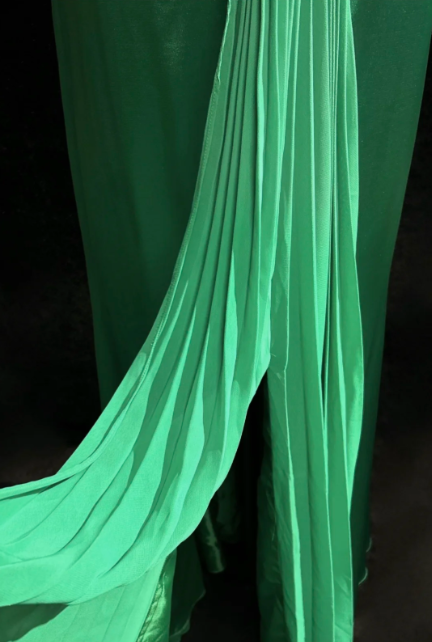 Elegant V Neck Green Satin Beaded Mermaid Long Wedding Guest Dress Formal Birthday Party Dress