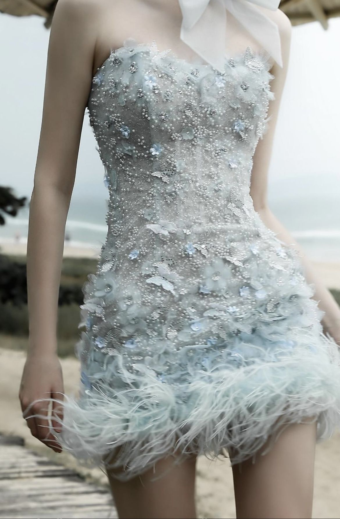 Pretty Blue Strapless Sequin Beaded Sheath Short 20th Birthday Outfits Formal Graduation Homecoming Dress