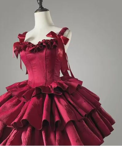 Sweet Satin Multi-Layered Print Floral A Line Homecoming Dress Red Spaghetti Straps Birthday Dress