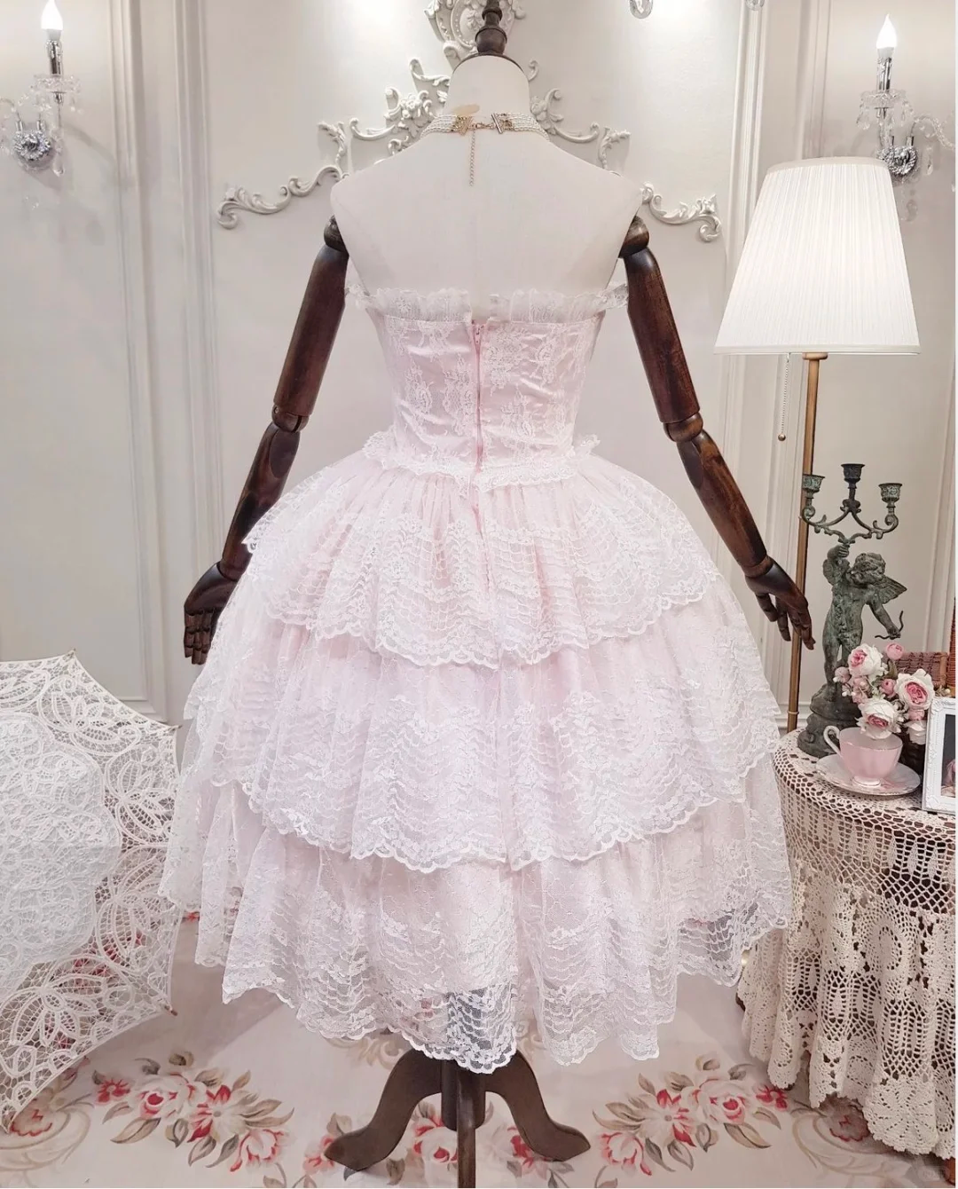 Sweet Pink Lace Layered Birthday Outfits Short A Line Homecoming Dress