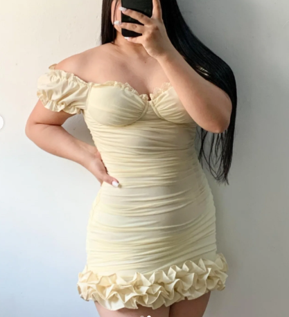Cute Yellow Sweetheart Neck Sheath Ruffles Birthday Outfits Off The Shoulder Short Homecoming Dress