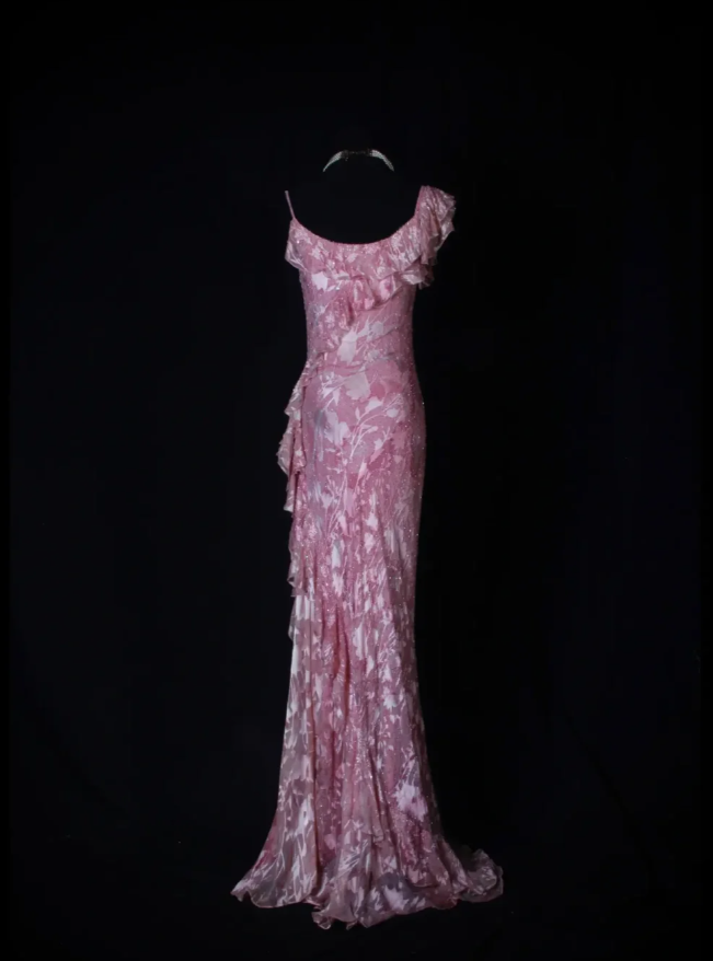 Charming Pink Beaded Chiffon Floral Ruffles Mermaid Long Evening Dress Formal Birthday Dress