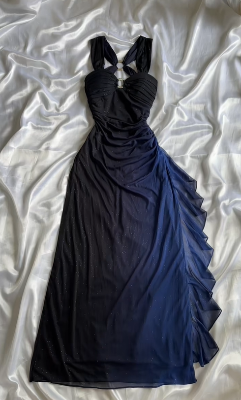 Sexy Ombre Navy Blue Long Prom Dress Party Evening Gown