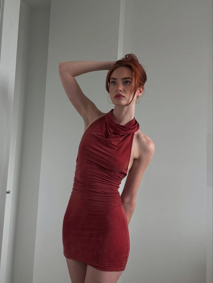 Pretty Halter Burgundy Satin Sheath Cocktail Dress Short 19th Birthday Outfits Homecoming Dress