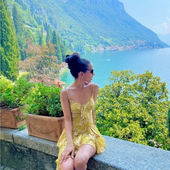 Unique Spaghetti Straps Lemon Yellow Tiered Long Prom Dress Sexy Party Evening Gown
